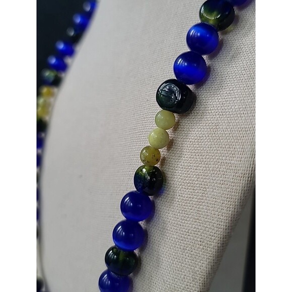 925 Sterling Silver Clasp Serpentine & Glass Beaded Necklace Vintage - Picture 5 of 10